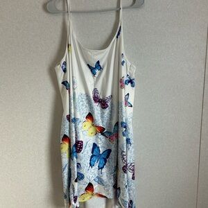 White Butterfly Print Slip Dress - Women Tops
